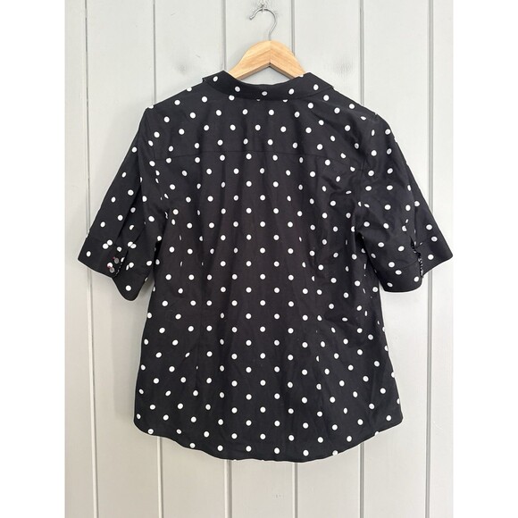 Talbots Non-Iron Button Down Shirt 12 Short Sleeve Black White Polka Dot Collar - Picture 8 of 11